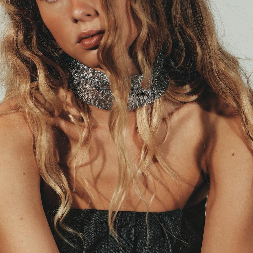 NWT ZARA SILVER METAL METALLIC MESH CHOKER NECKLACE